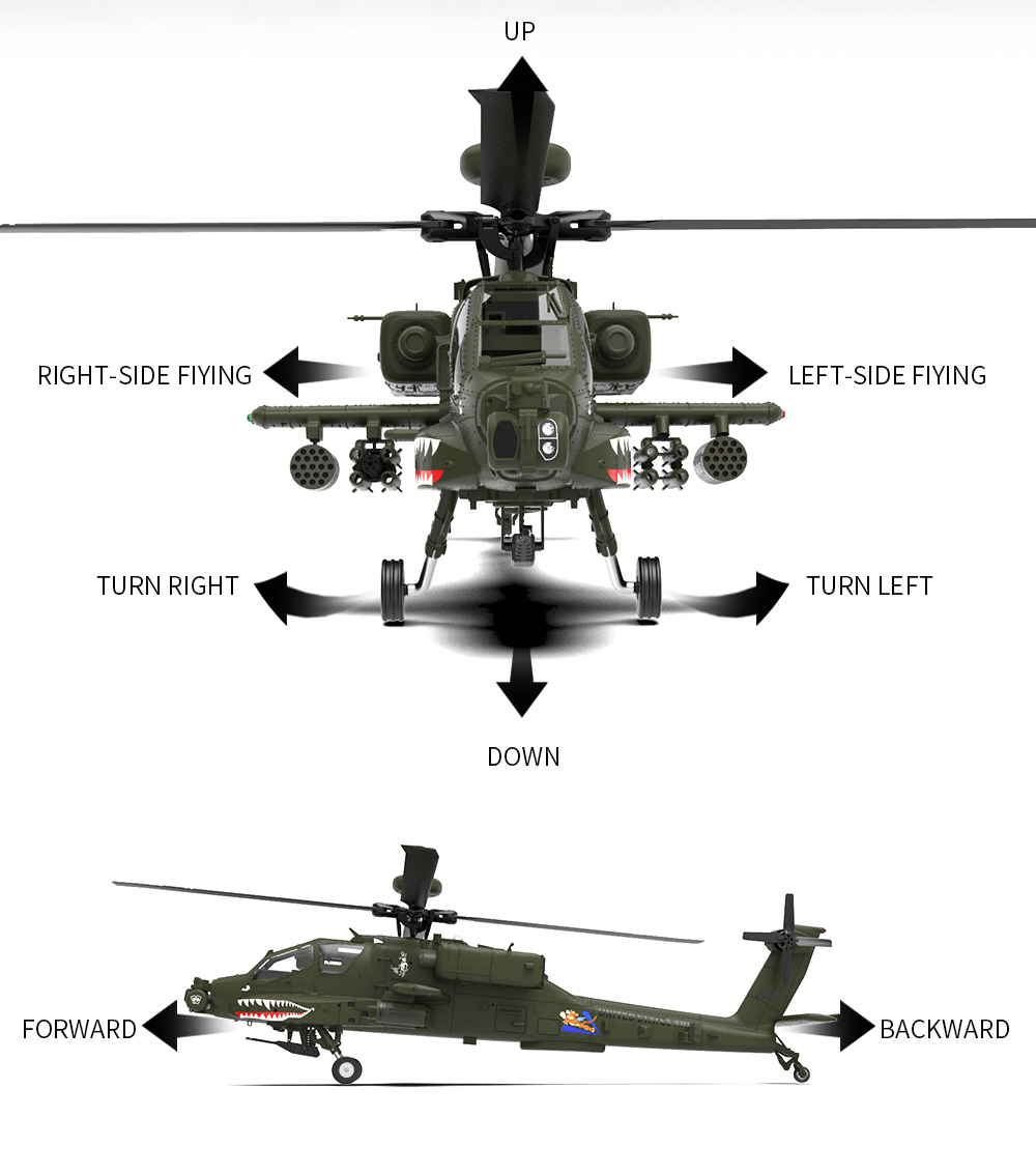 YXZNRC F11 AH-64D Apache RC He - Rc Helicopter Gyro reseña y precio